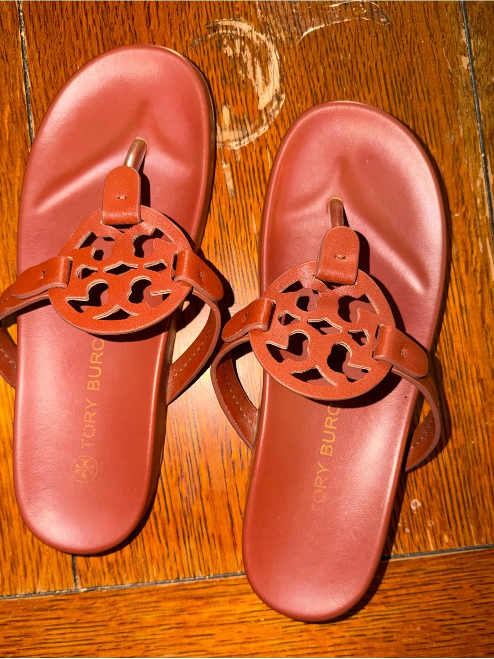 Tory Burch Women's Miller Leather Toe-Post Sandals — Rust